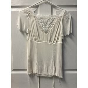 Reformation Cream Baby Doll Blouse Lace Detail 4P